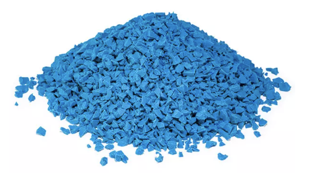 Image of blue Rosehill TVP granules in a pile on a white background.